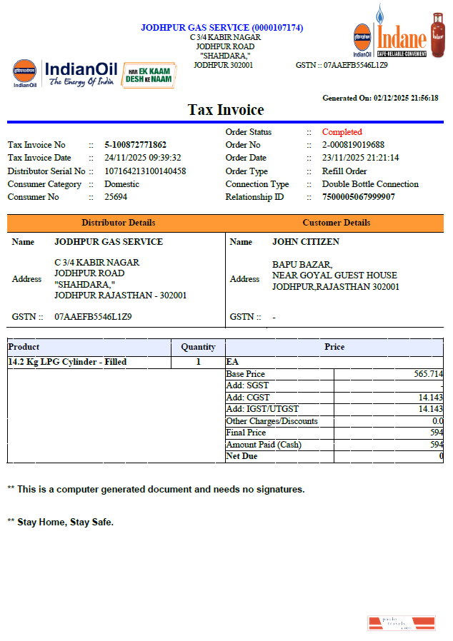 India Indian oil utility bill template in Word and PDF formats